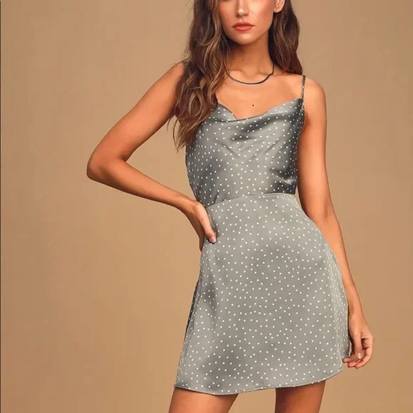 Lulus Dresses Lulus Spot In My Heart Grey Polka Dot Silk Cowl